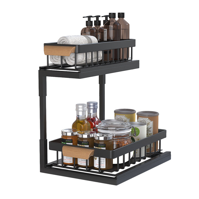 Pull-Out Sink Storage Rack with Wooden Handle