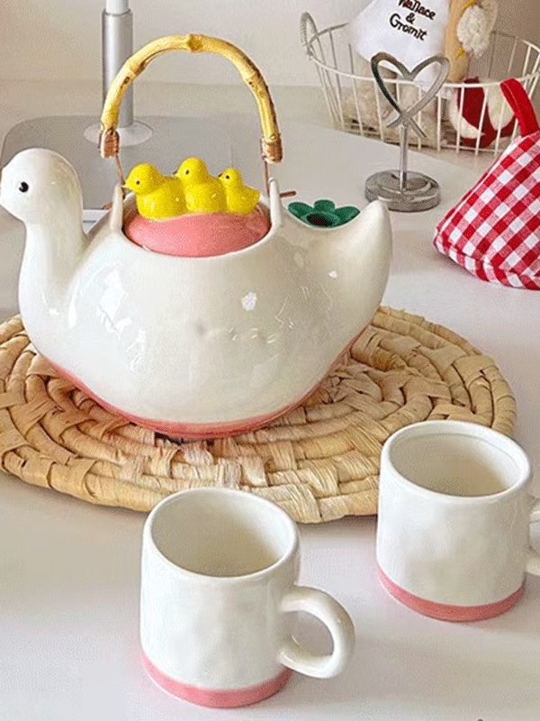 Duck Design Ceramic Teapot and Cup