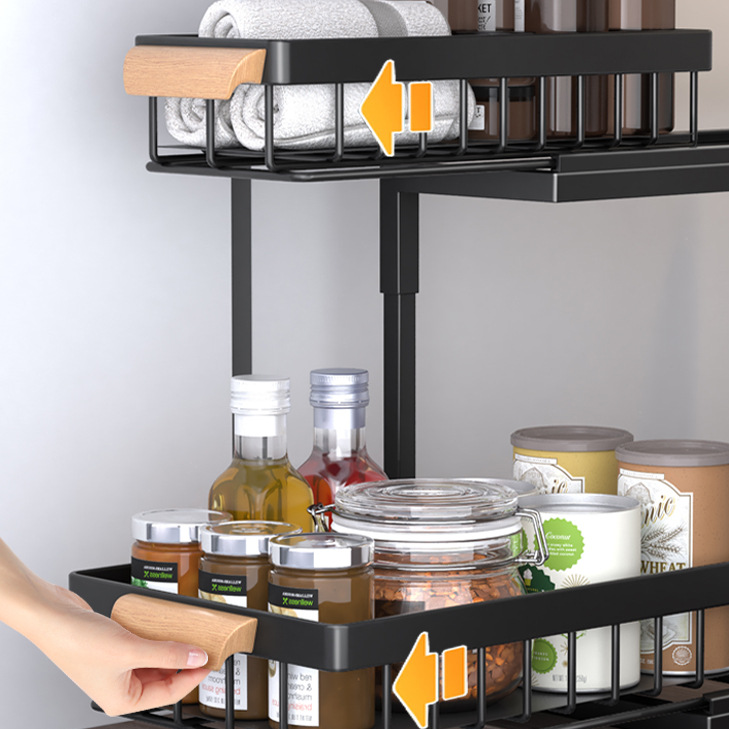 Pull-Out Sink Storage Rack with Wooden Handle