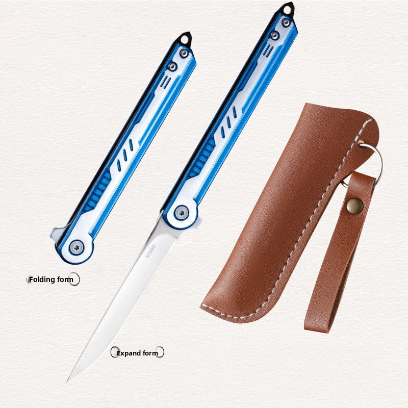 Outdoor Folding Camping Knife with Leather Sheath